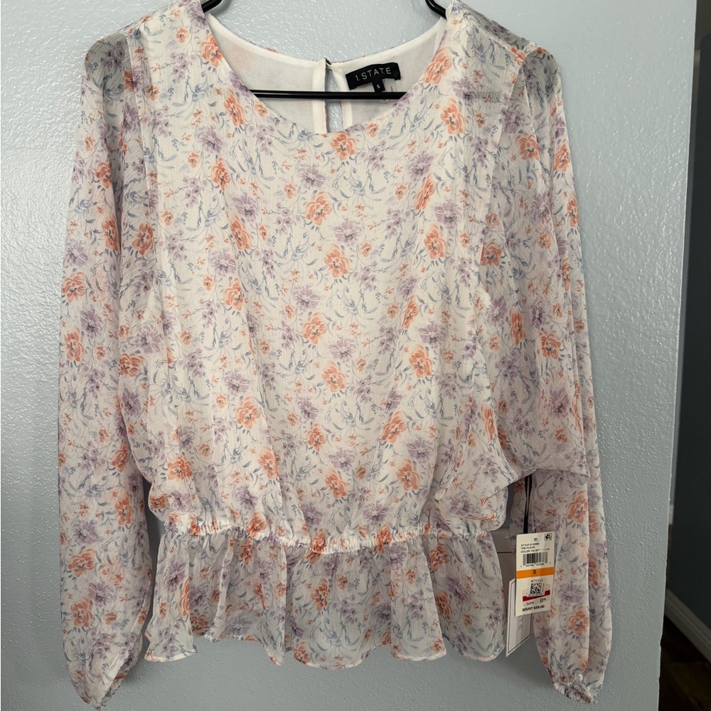 1.STATE floral long balloon sleeve chiffon blouse top Size S - Picture 1 of 7